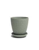 Chive Virago B small olive porcelain pot with drainage hole and detachable saucer.