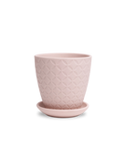 Chive Virago B medium soft pink porcelain pot with drainage hole and detachable saucer.