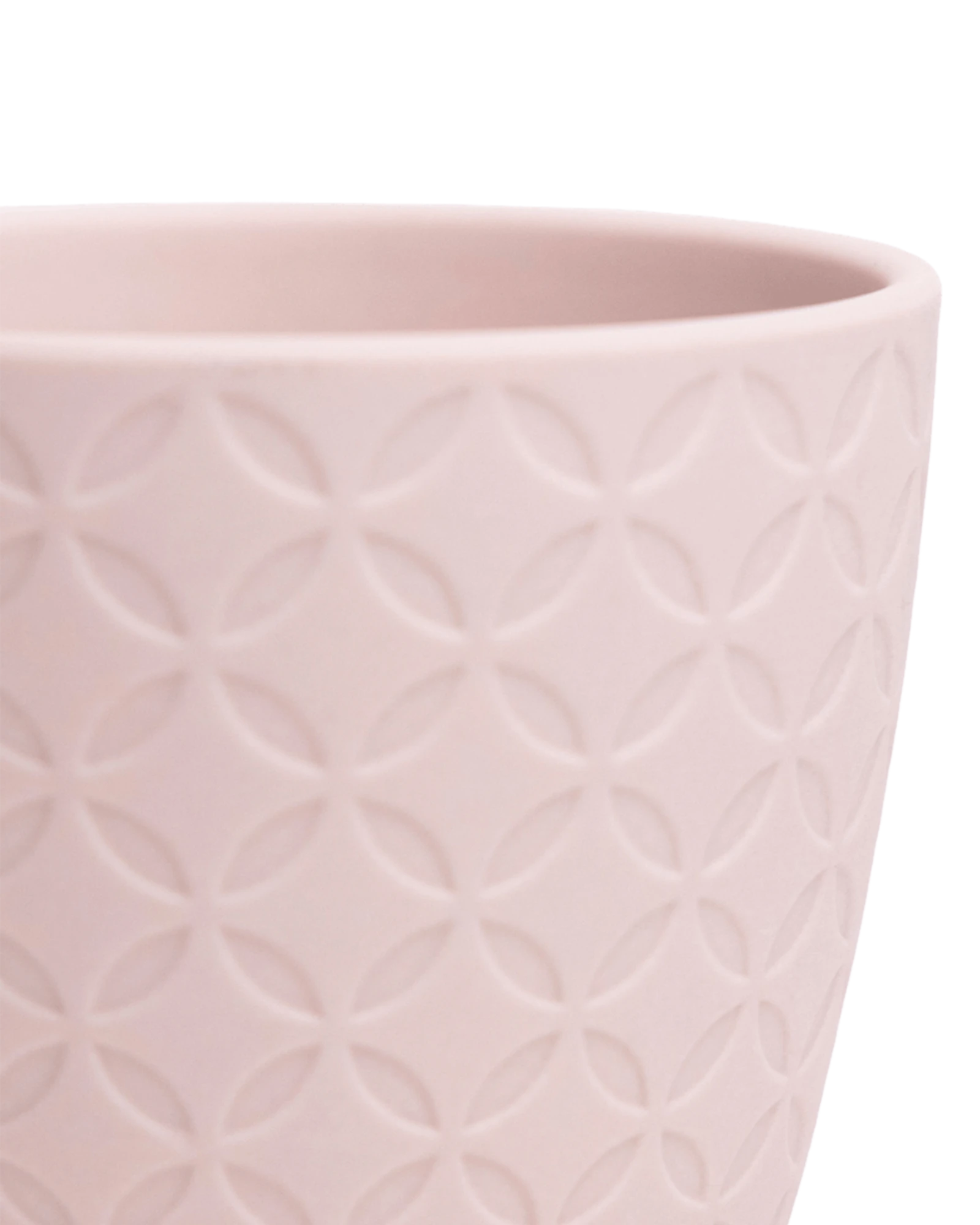 Close-up of the Chive Virago B small soft pink porcelain pot showing the color and textured finish.