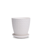Chive Virago B small white porcelain pot with drainage hole and detachable saucer.