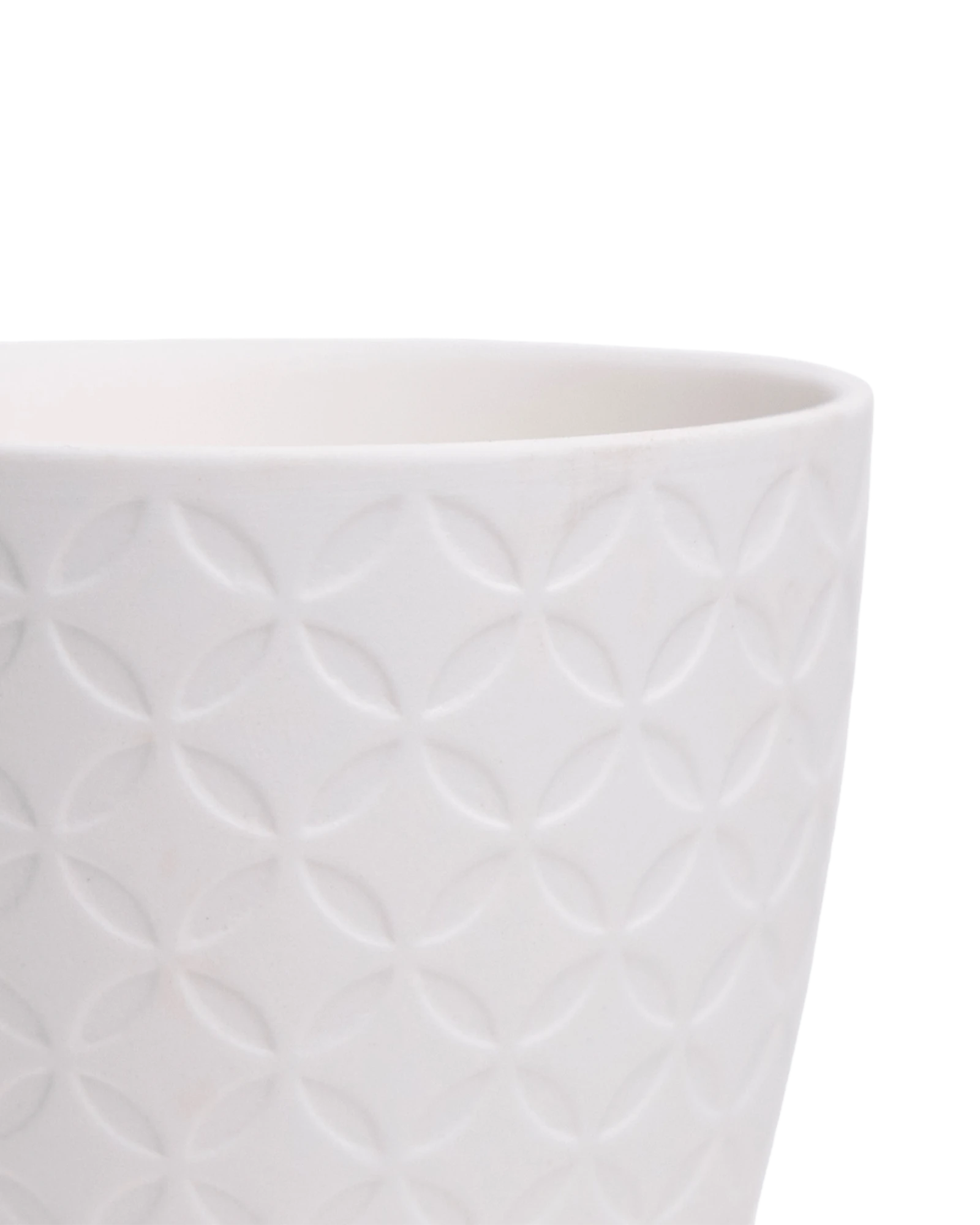 Close-up of the Chive Virago B small white porcelain pot showing the color and textured finish.