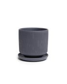 Chive Virago C small black porcelain pot with drainage hole and detachable saucer.