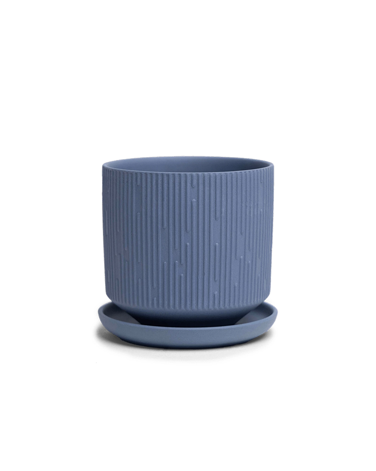 Chive Virago C small blue grey porcelain pot with drainage hole and detachable saucer.