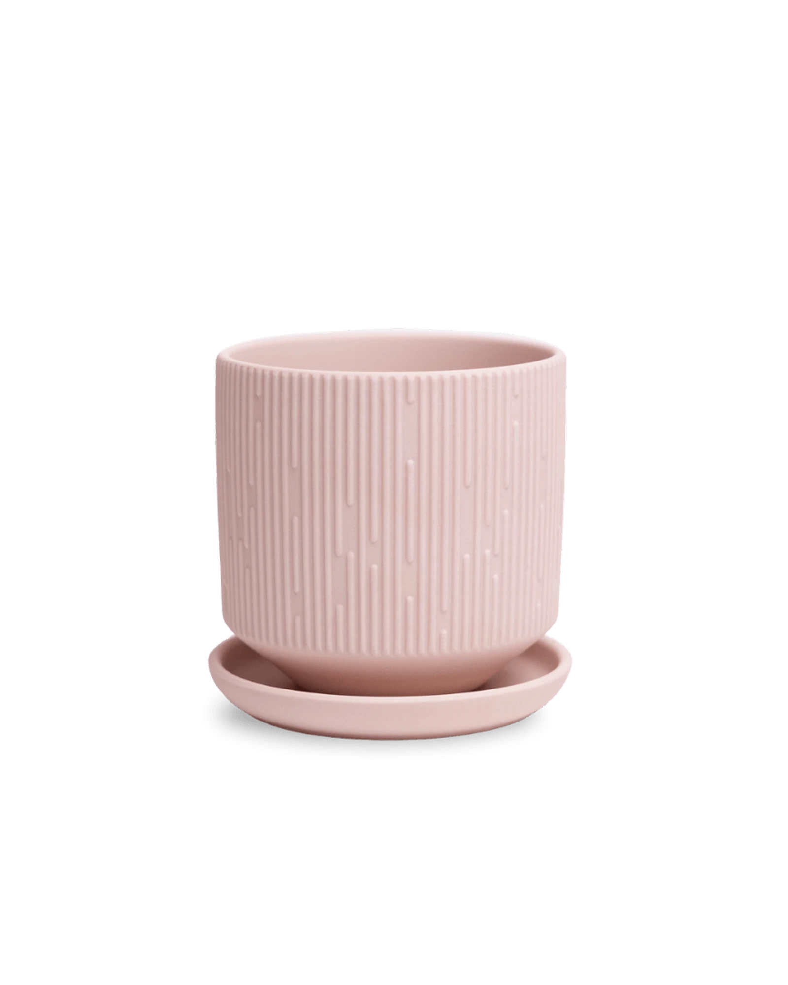 Chive Virago C medium soft pink porcelain pot with drainage hole and detachable saucer.