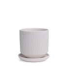 Chive Virago C small white porcelain pot with drainage hole and detachable saucer.