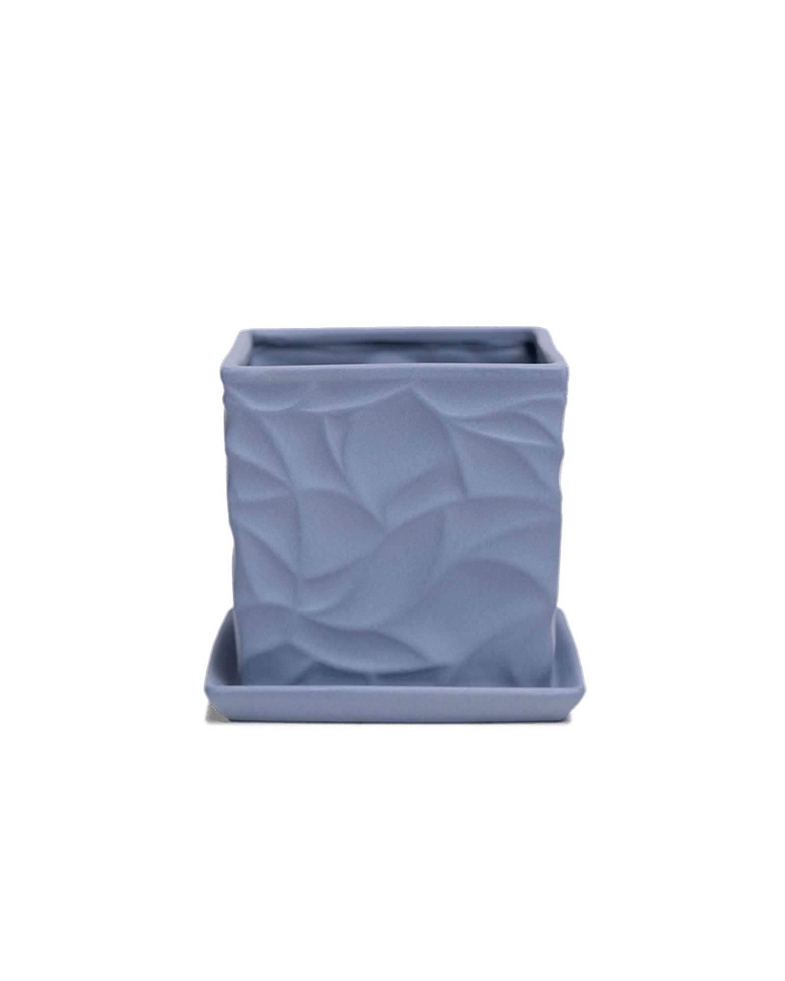 Chive Virago D medium blue grey porcelain pot with drainage hole and detachable saucer.