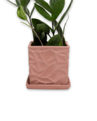 Chive Virago D medium clay terracotta porcelain pot with drainage and saucer styled with a plant.