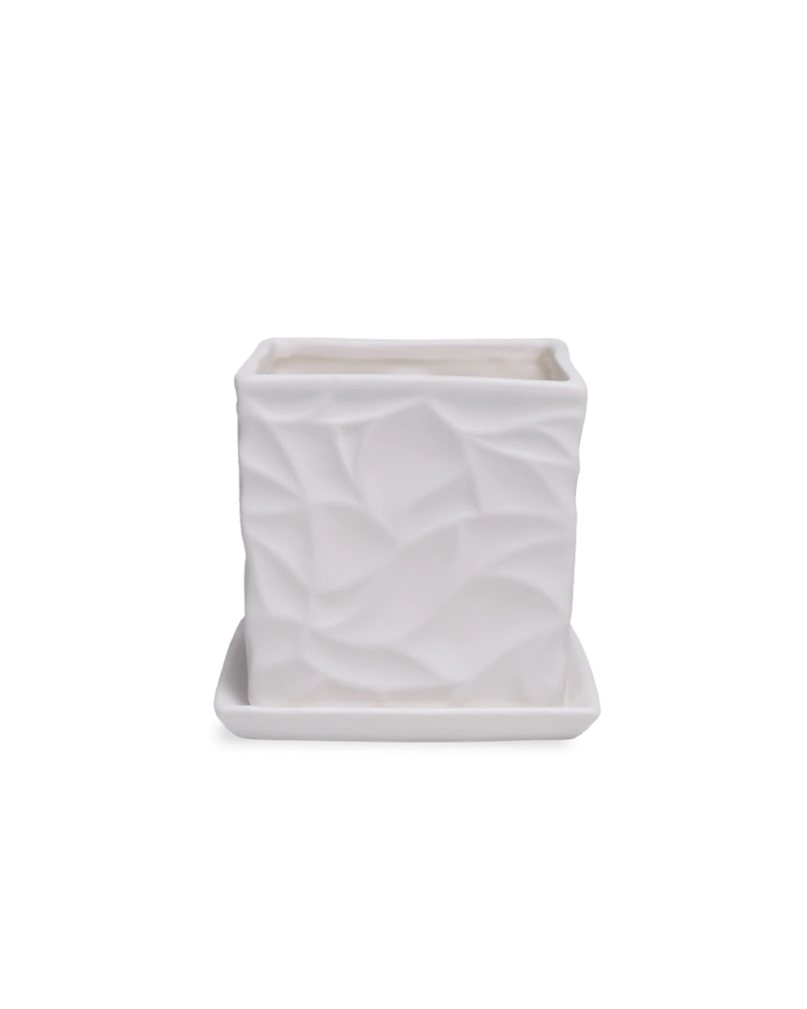 Chive Virago D small white porcelain pot with drainage hole and detachable saucer.