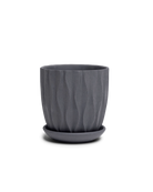 Chive Virago E medium black porcelain pot with drainage hole and detachable saucer.