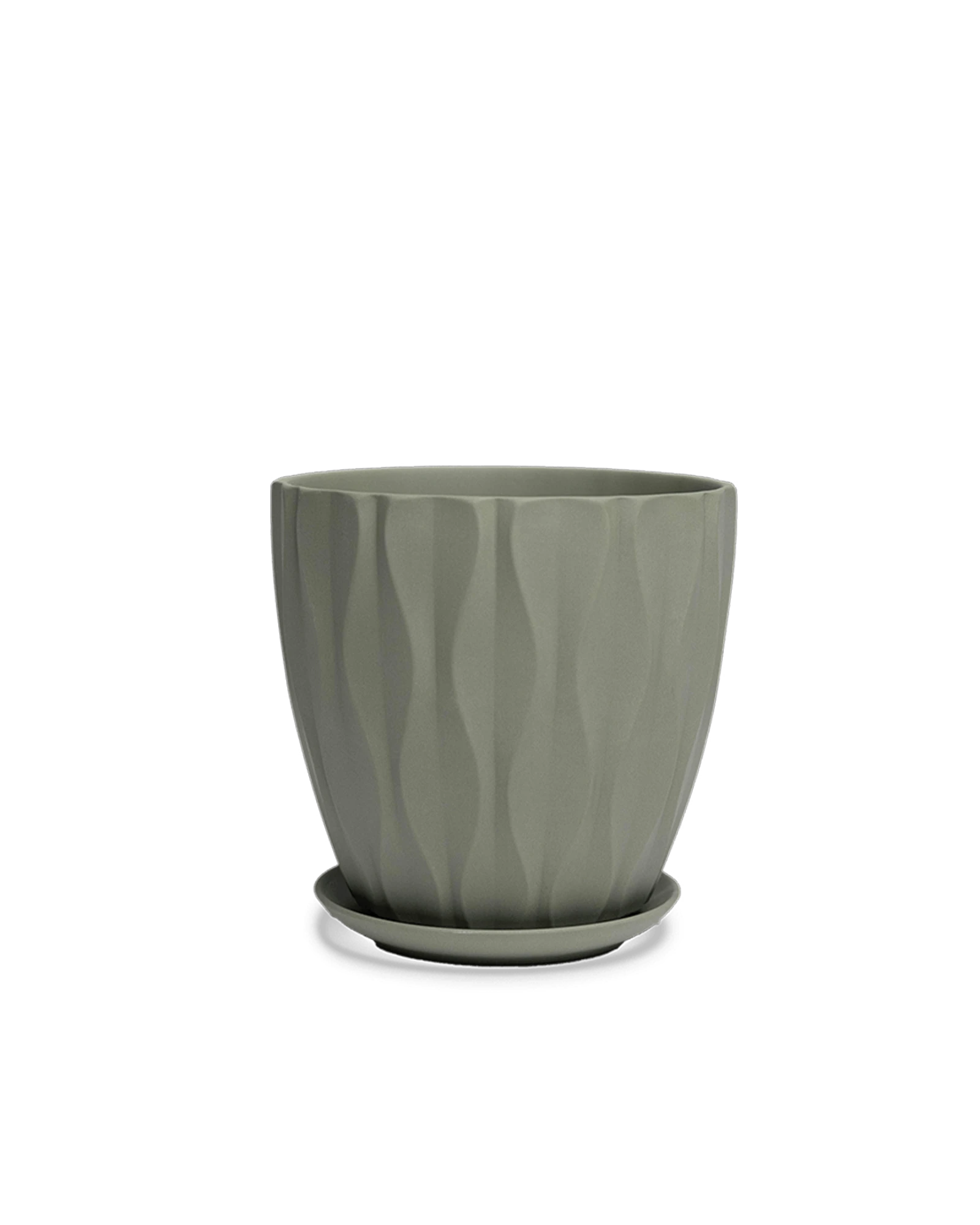 Chive Virago E large olive porcelain pot with drainage hole and detachable saucer.