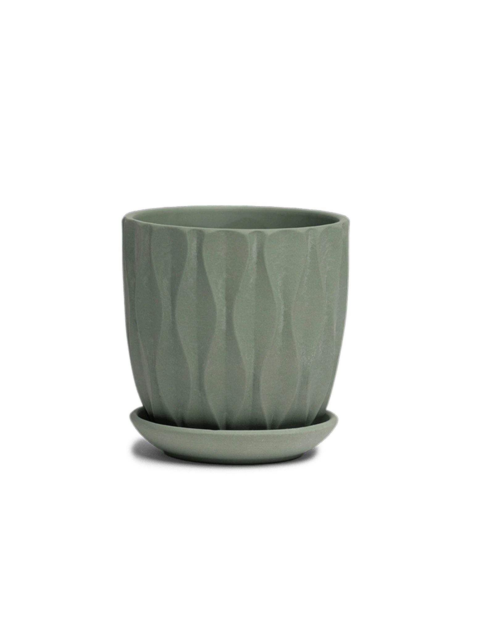 Chive Virago E medium olive porcelain pot with drainage hole and detachable saucer.
