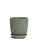 Chive Virago E small olive porcelain pot with drainage hole and detachable saucer.