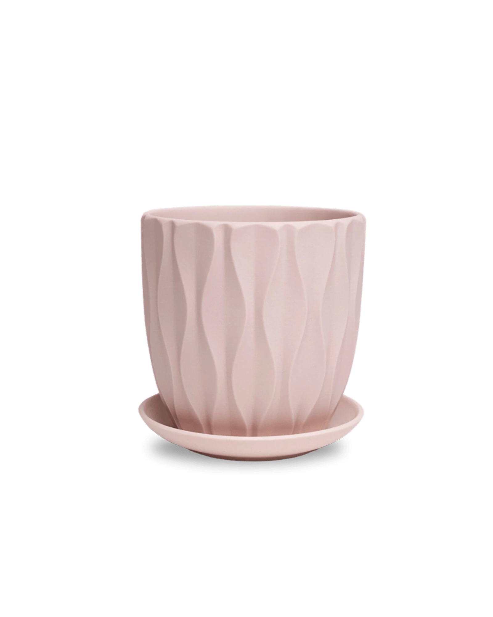 Chive Virago E medium soft pink porcelain pot with drainage hole and detachable saucer.