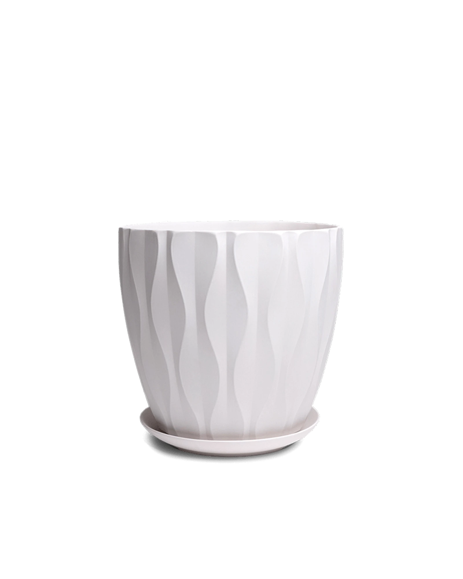 Chive Virago E large white wavy texture porcelain pot with drainage hole and detachable saucer.