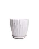 Chive Virago E large white wavy texture porcelain pot with drainage hole and detachable saucer.