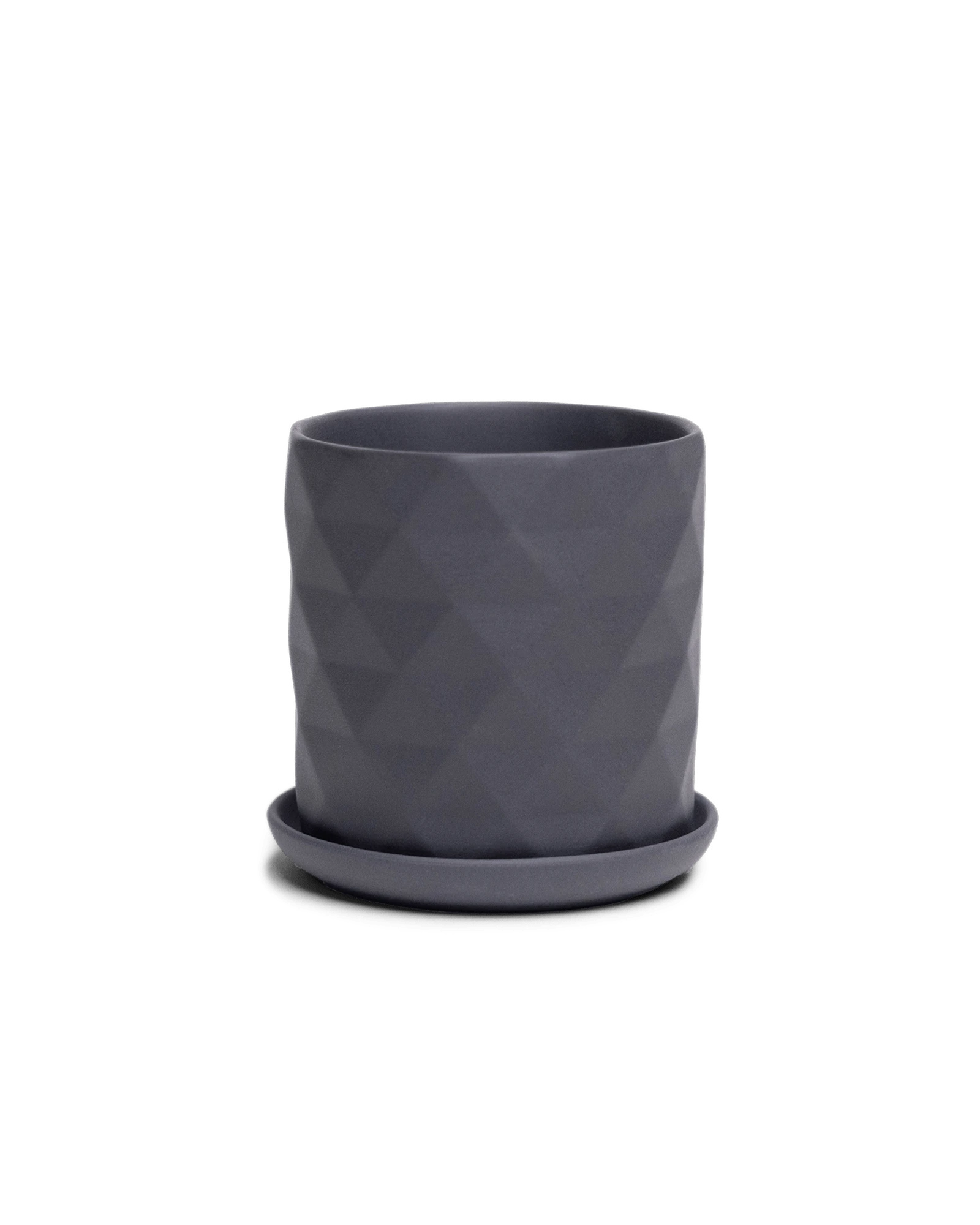 Chive Virago F small black porcelain pot with drainage hole and detachable saucer.