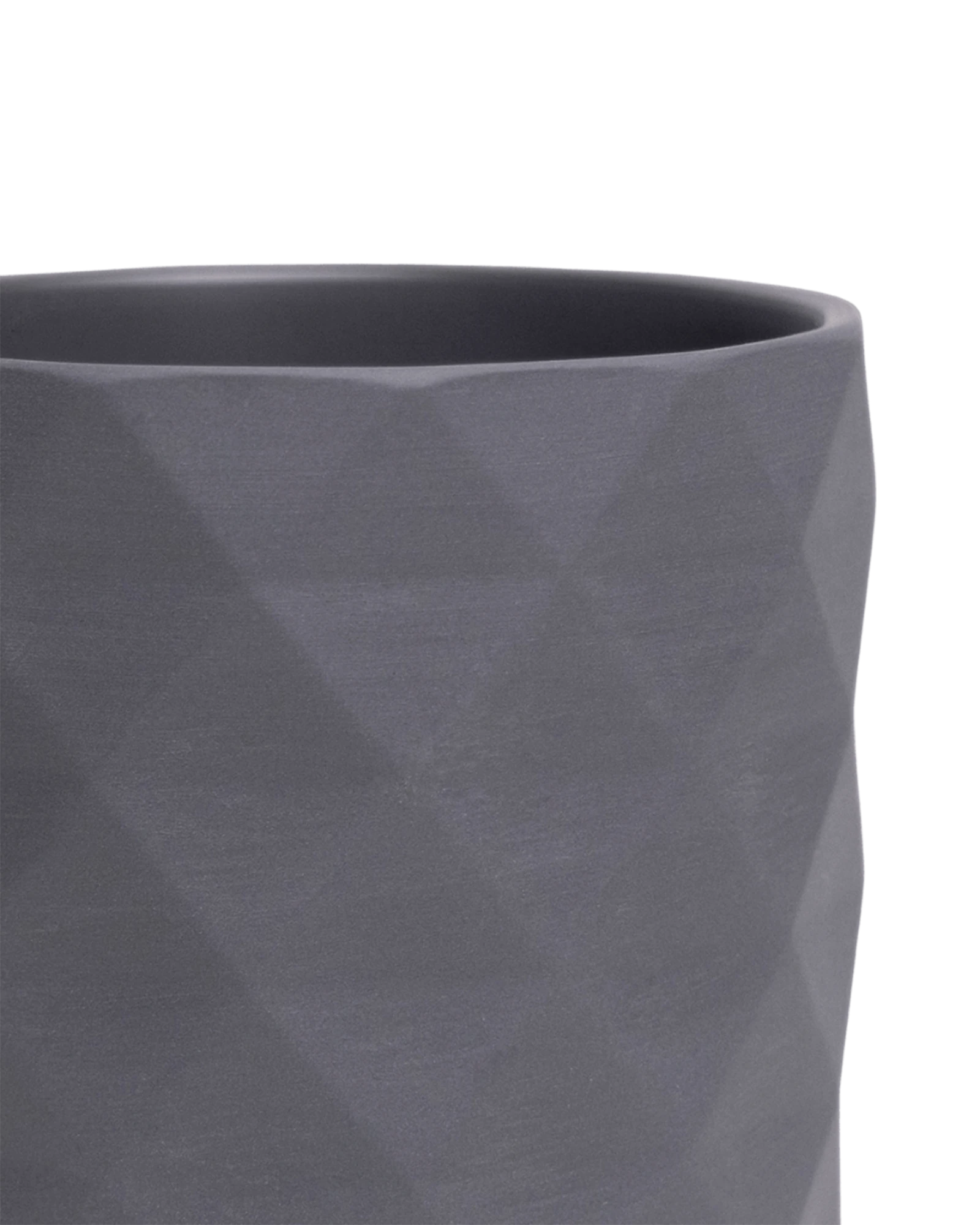 Close-up of the Chive Virago F small black porcelain pot showing the color and diamond-shaped textured finish.
