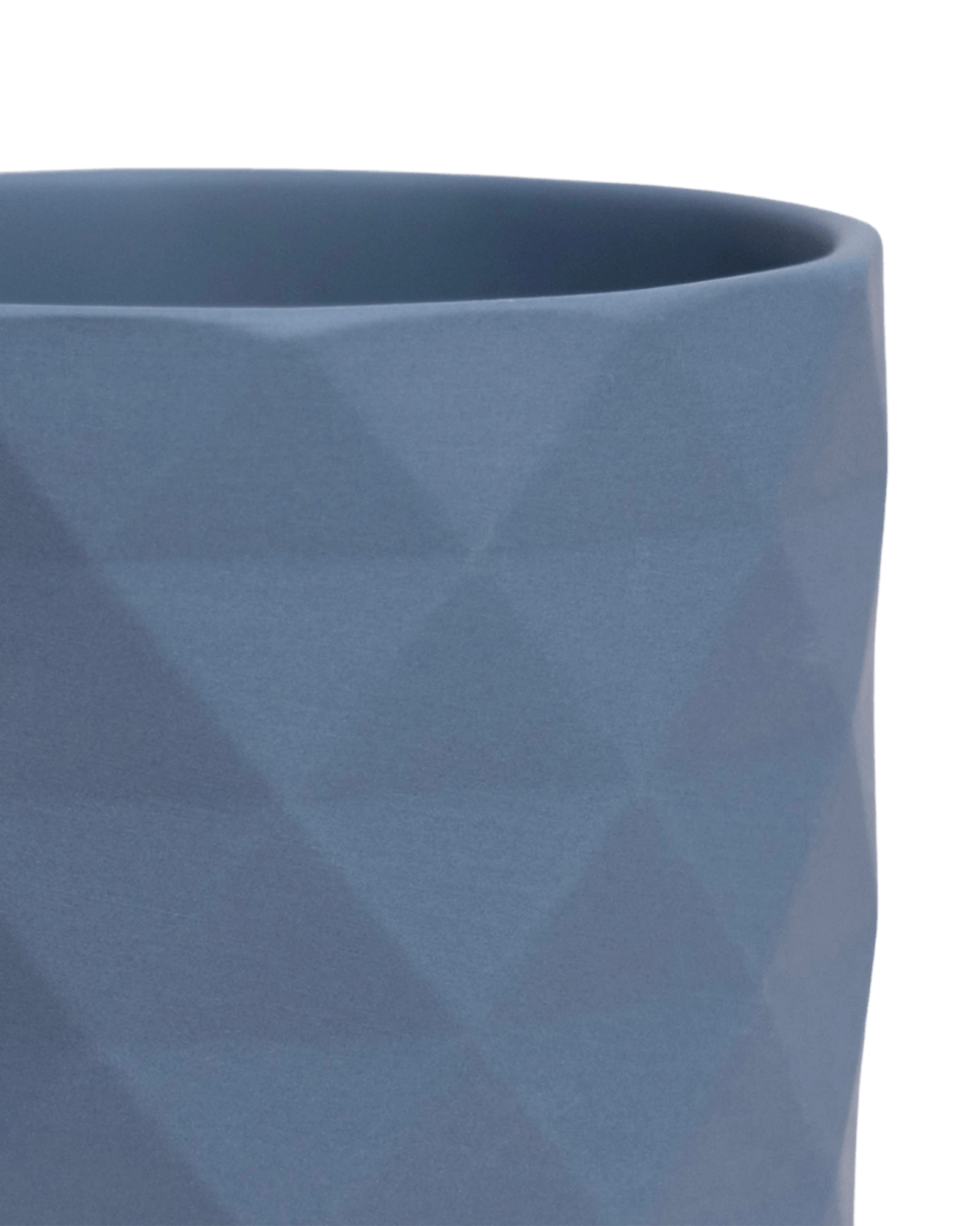 Close-up of the Chive Virago F medium blue grey porcelain pot showing the color and diamond-shaped textured finish.