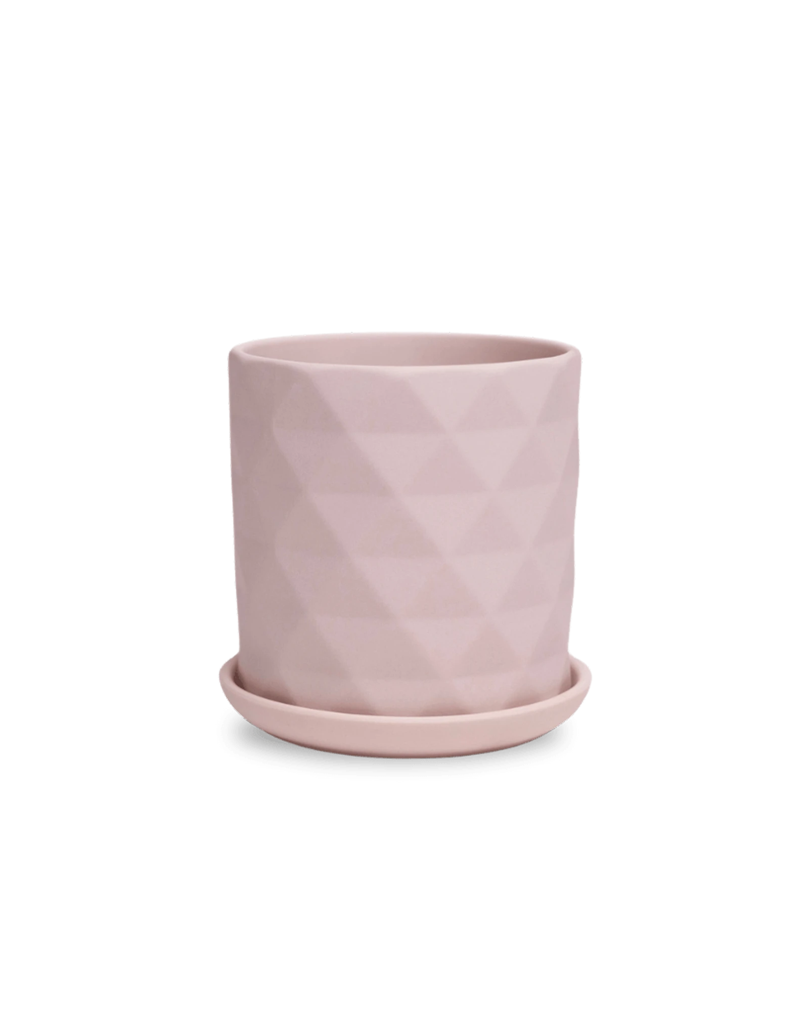 Chive Virago F medium soft pink porcelain pot with drainage hole and detachable saucer.