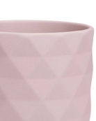 Close-up of the Chive Virago F small soft pink porcelain pot showing the color and diamond-shaped textured finish.