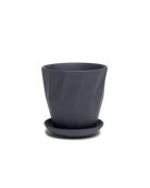 Chive Virago G medium black porcelain pot with drainage hole and detachable saucer.