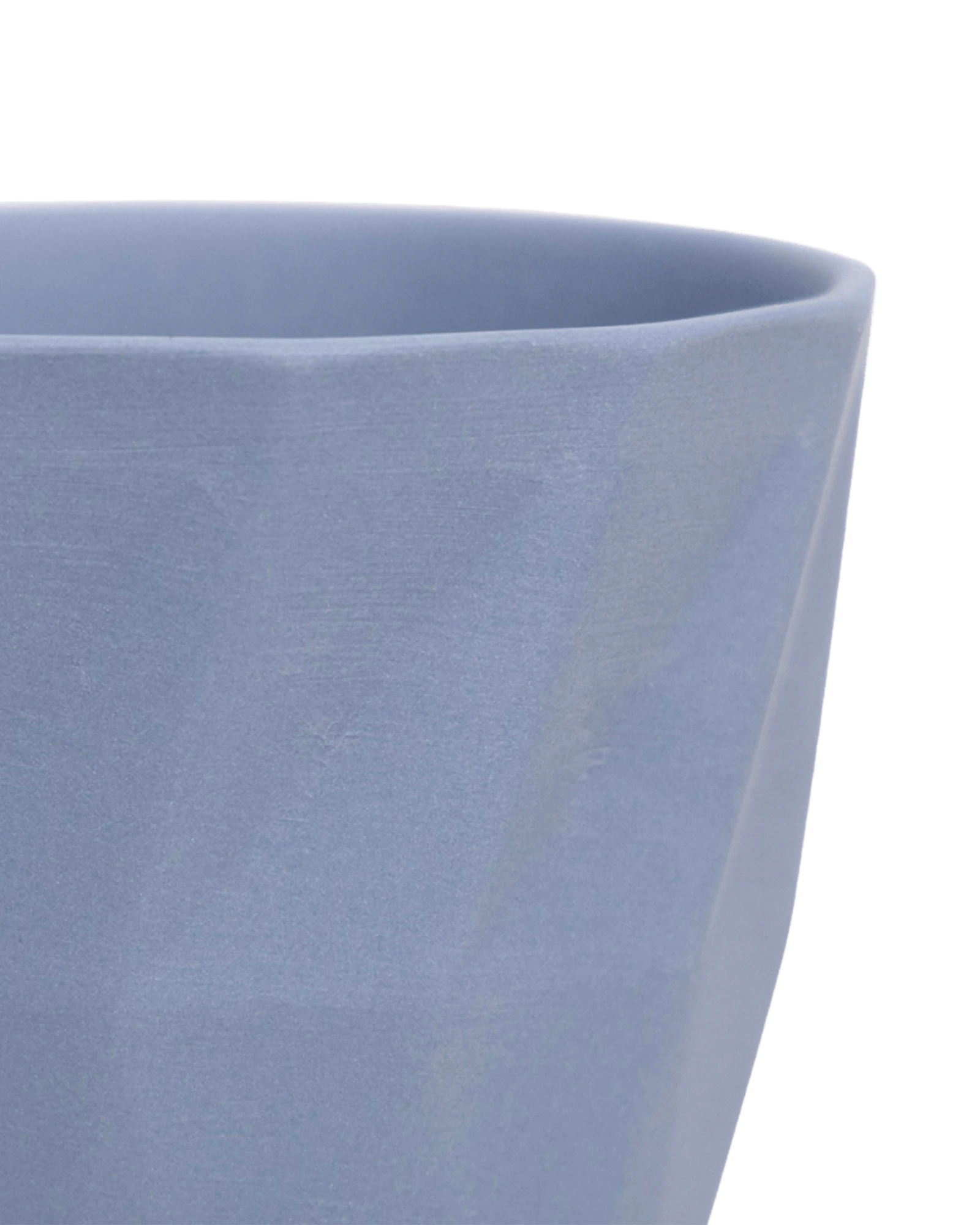 Close-up of the Chive Virago G medium blue grey porcelain pot showing the color and geometric texture.