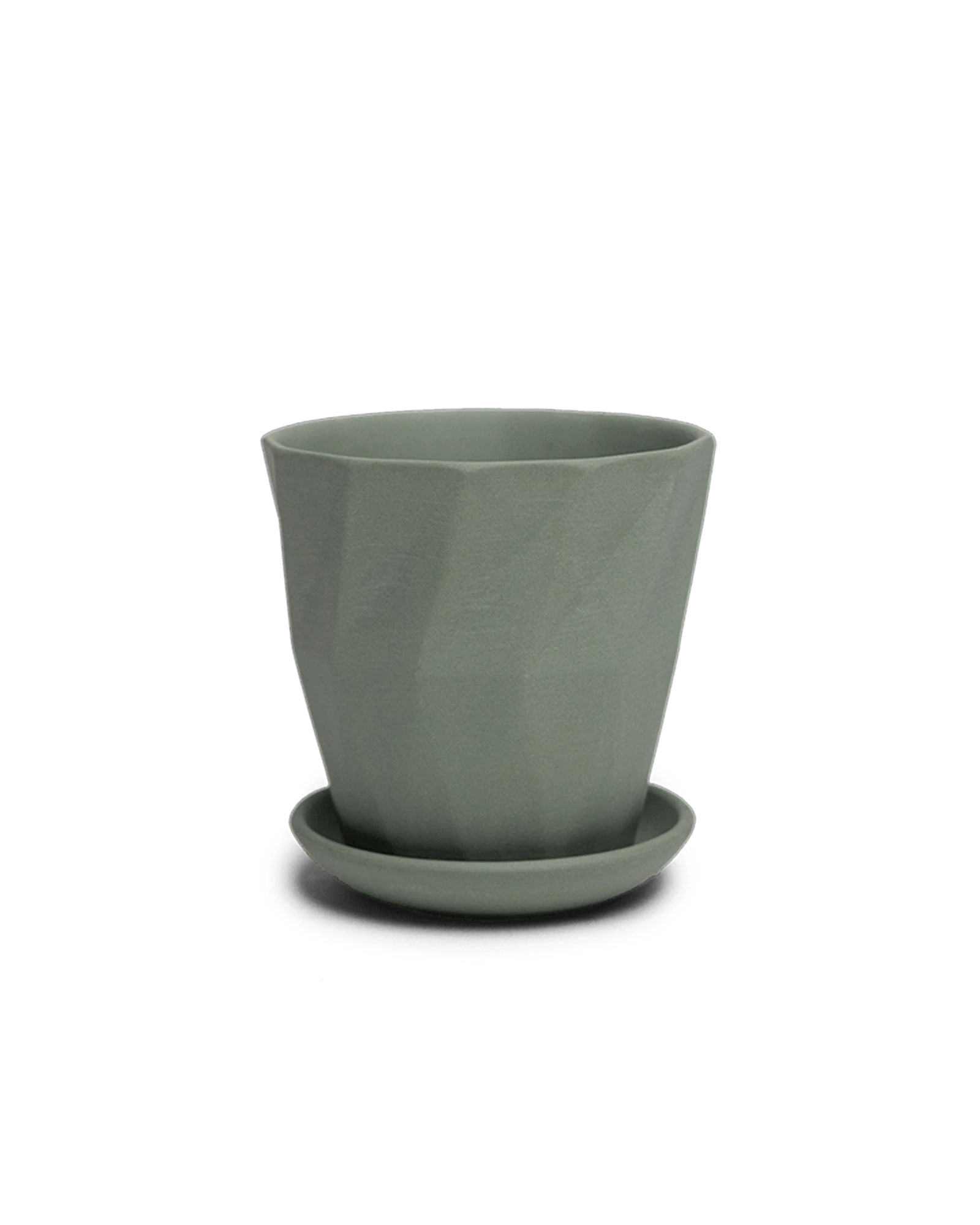 Chive Virago G small olive porcelain pot with drainage hole and detachable saucer.
