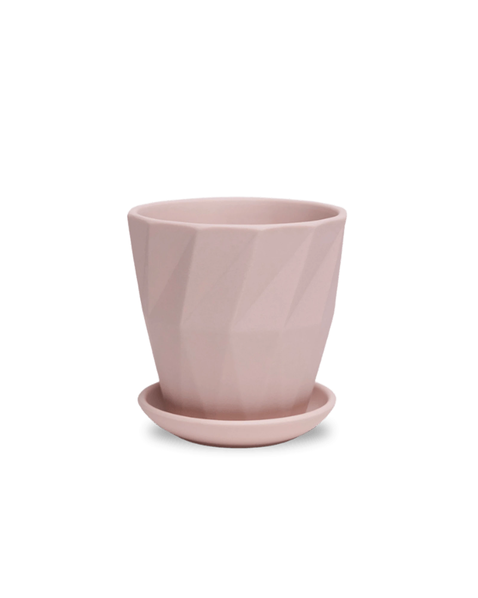Chive Virago G medium soft pink porcelain pot with drainage hole and detachable saucer.