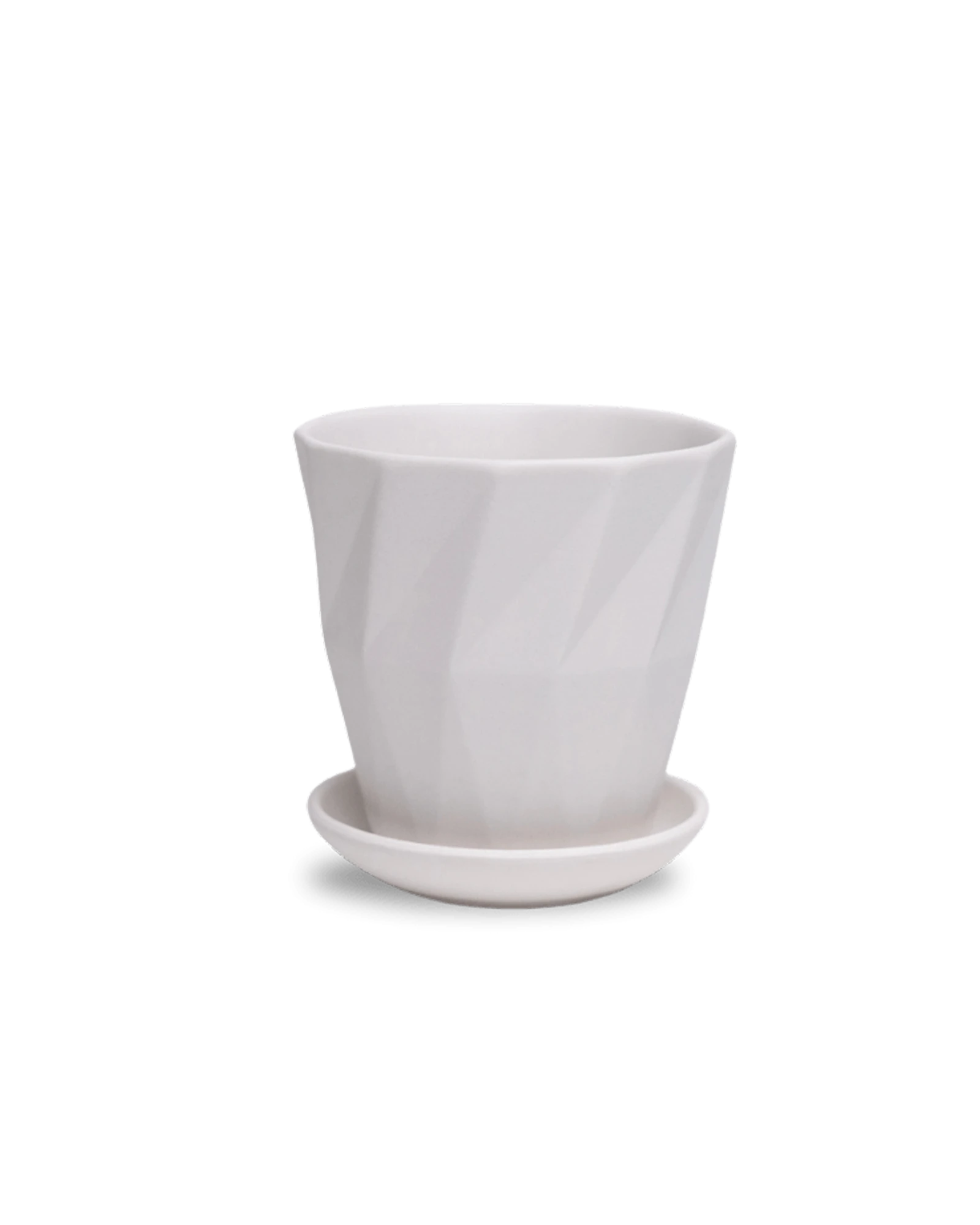 Chive Virago G small white porcelain pot with drainage hole and detachable saucer.