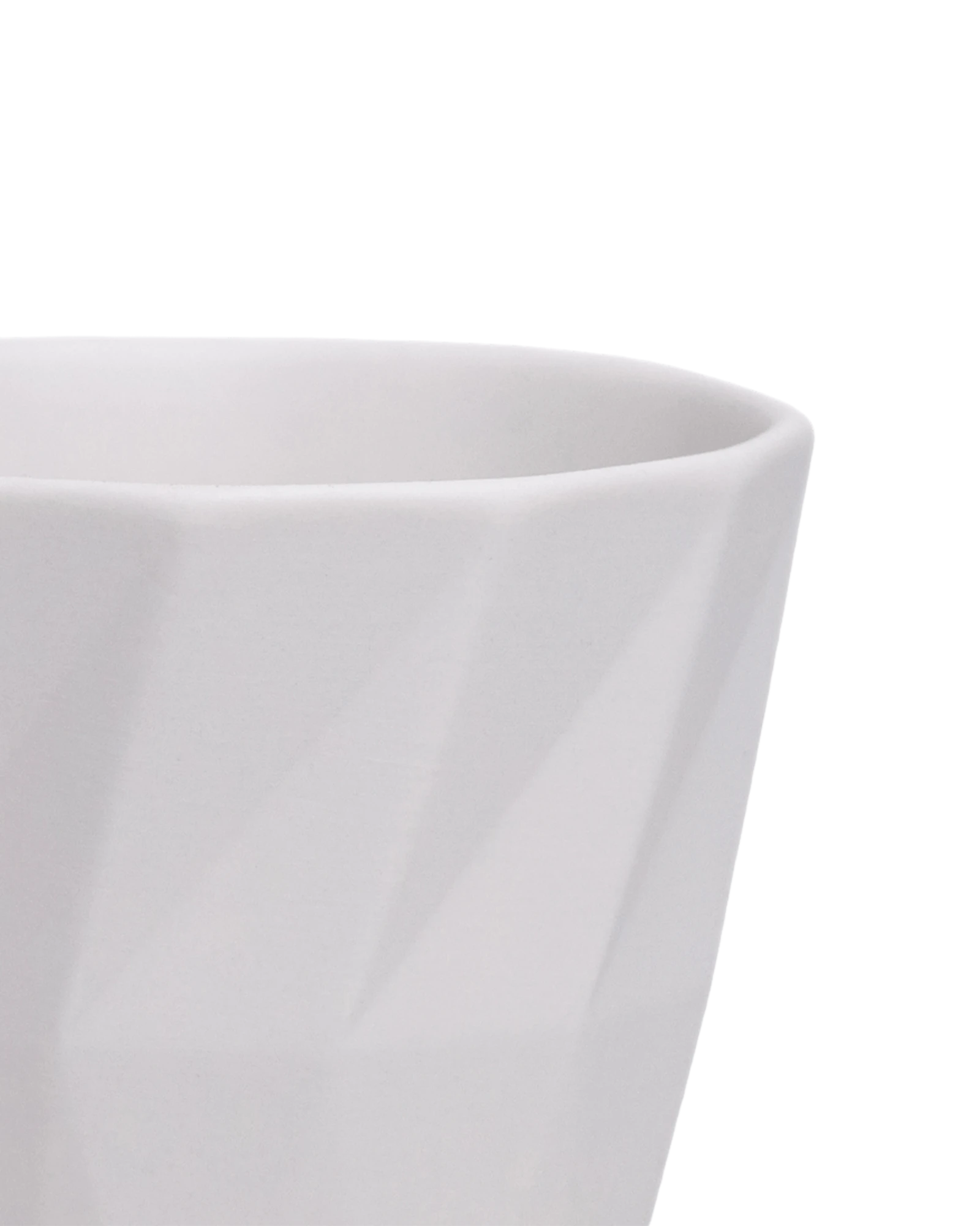 Close-up of the Chive Virago G small white porcelain pot showing the color and geometric texture.