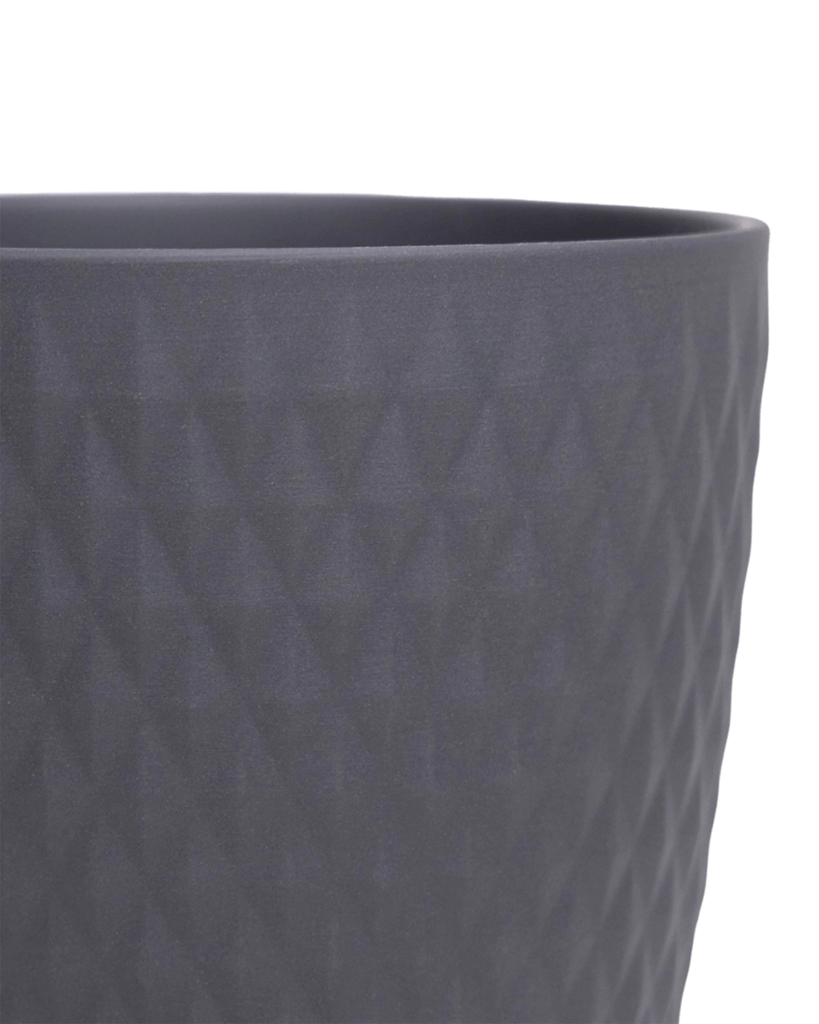 Close-up of the Chive Virago H small black porcelain pot showing the color and diamond-shaped textured finish.