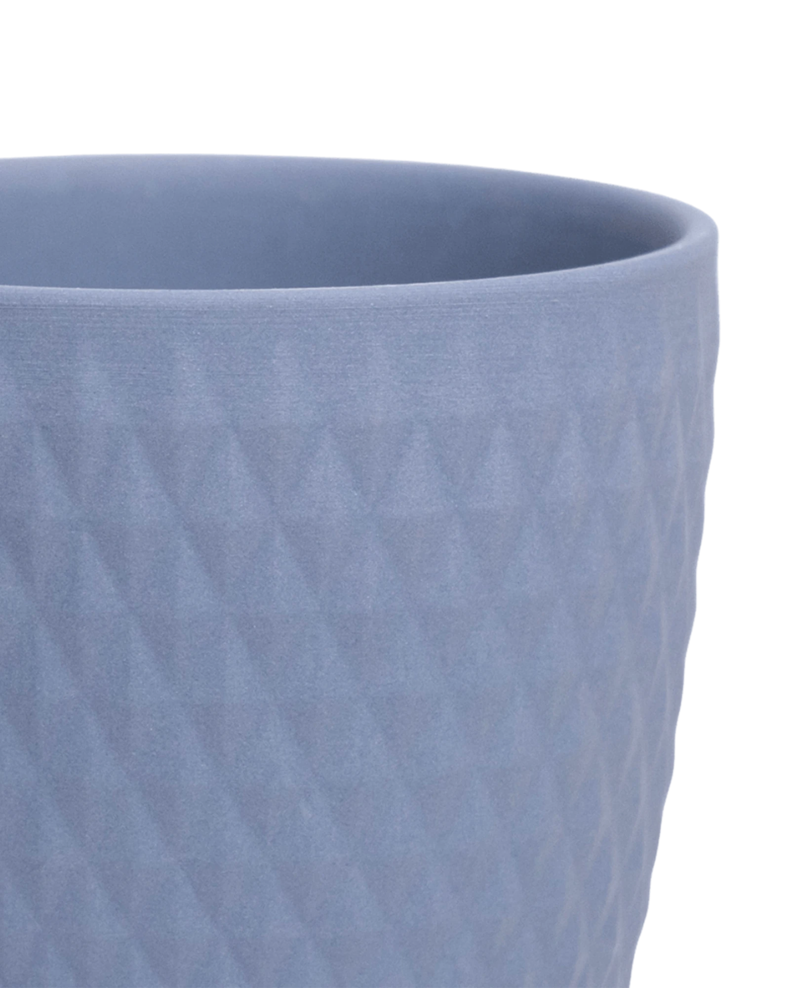 Close-up of the Chive Virago H small blue grey porcelain pot showing the color and diamond-shaped textured finish.