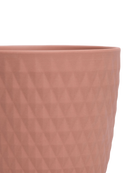 Close-up of the Chive Virago H medium clay terracotta porcelain pot showing the color and diamond-shaped textured finish.