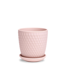 Chive Virago H medium soft pink porcelain pot with drainage hole and detachable saucer.