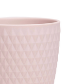 Close-up of the Chive Virago H small soft pink porcelain pot showing the color and diamond-shaped textured finish.