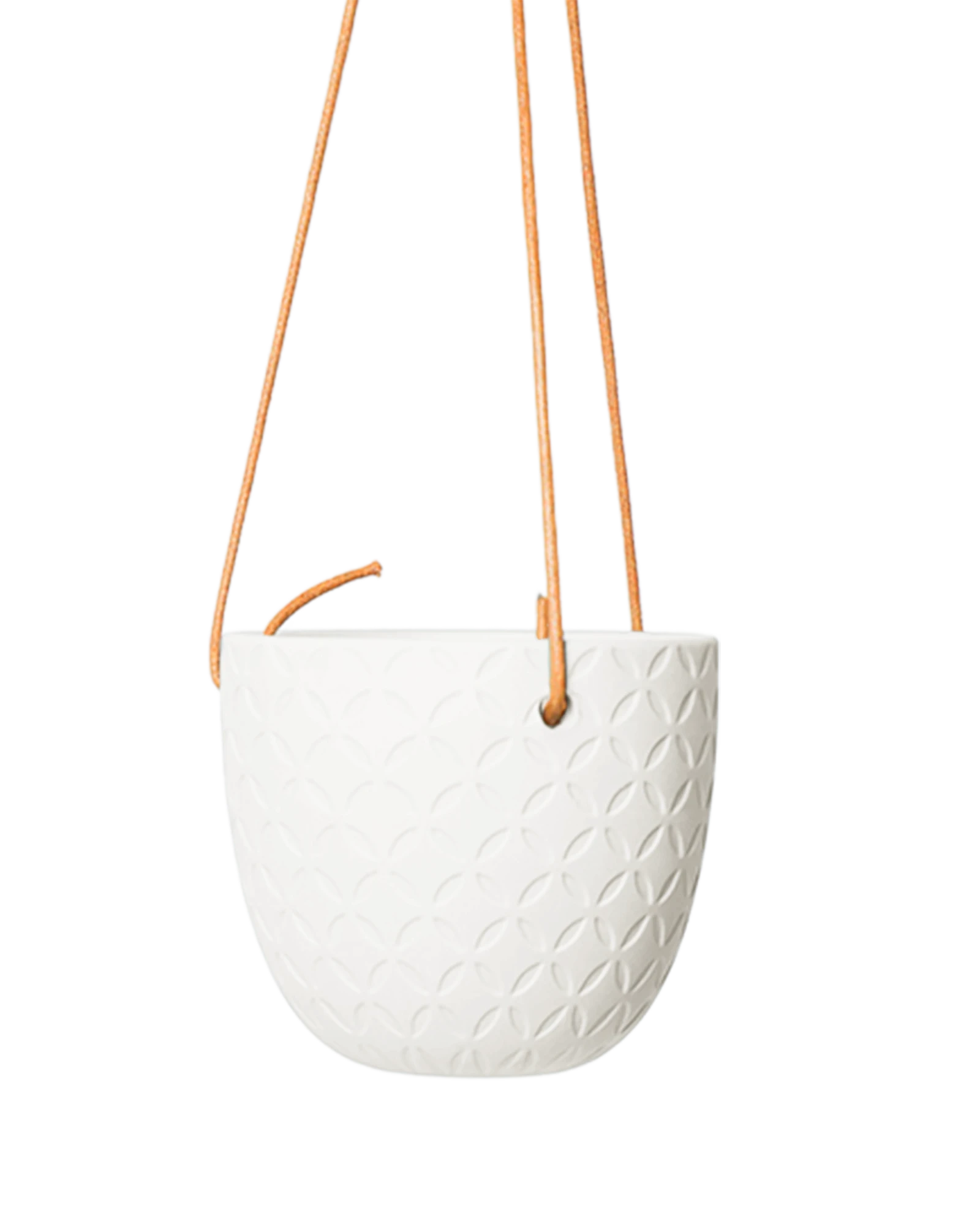 Chive Virago H white ceramic hanging planter with no drainage.