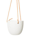 Chive Virago H white ceramic hanging planter with no drainage.