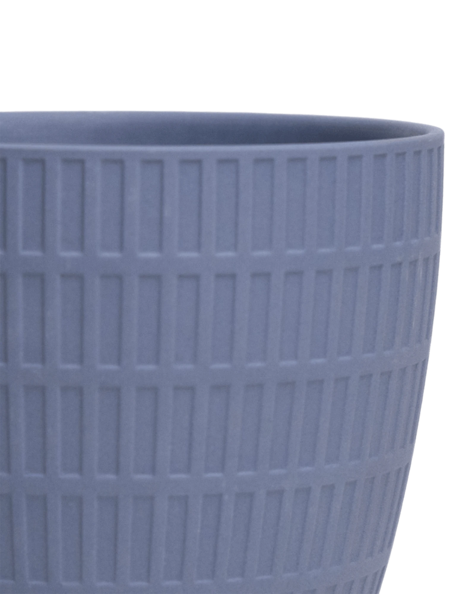 Close-up of the Chive Virago I large blue grey porcelain pot showing the textured finish.