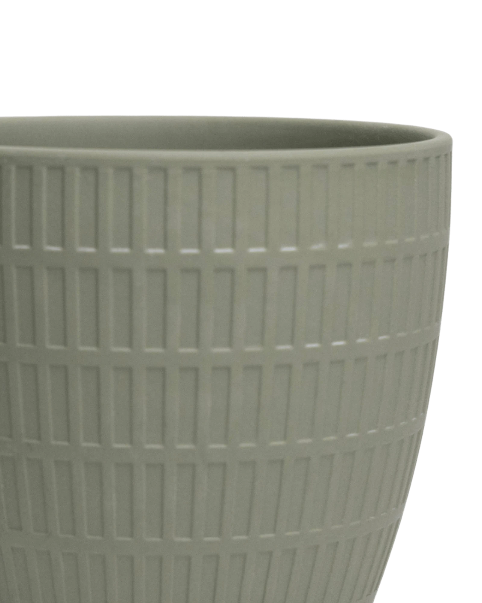 Close-up of the Chive Virago I large olive porcelain pot showing the textured finish.