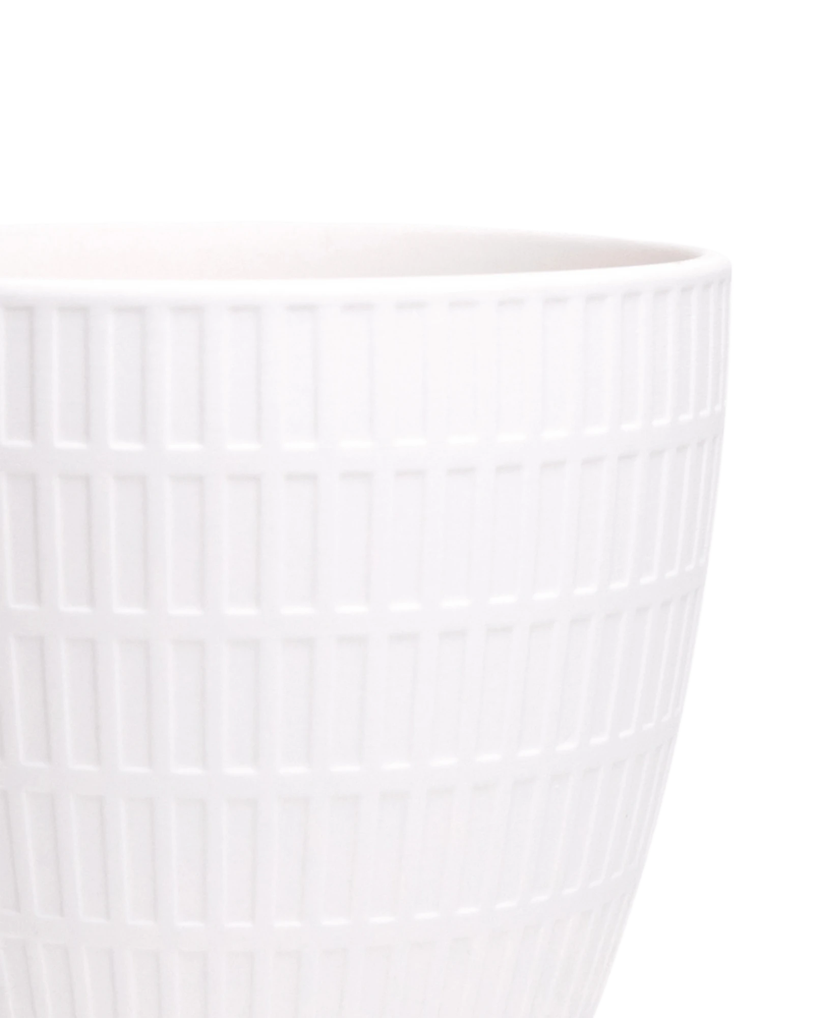 Close-up of the Chive Virago I large white porcelain pot showing the textured finish.