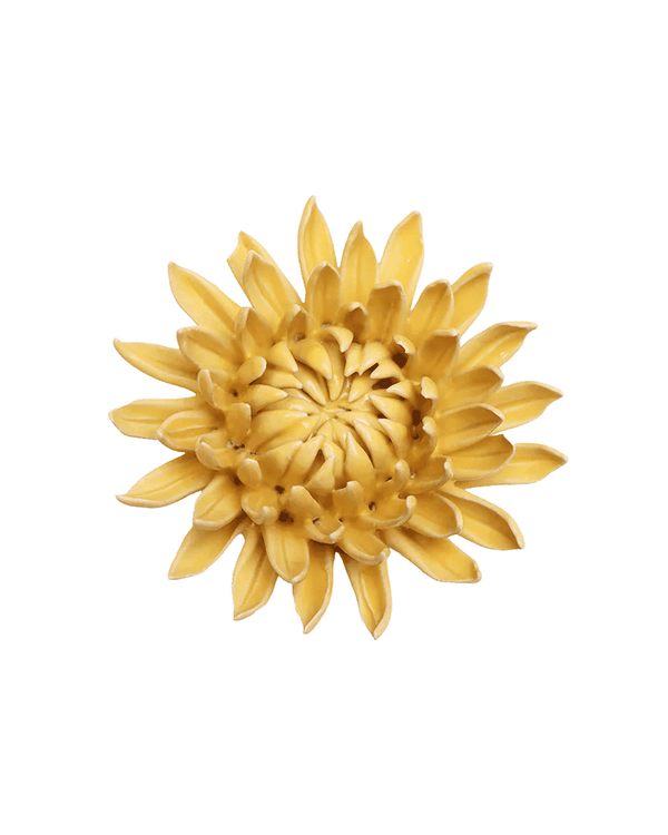 Buttercup Yellow Chrysanthemum ceramic wall flower — English Garden Collection — Chive Ceramics Studio