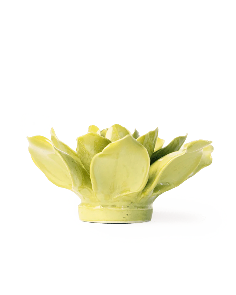 Chartreuse Columbine ceramic wall flower detail view — Chive Ceramics Studio