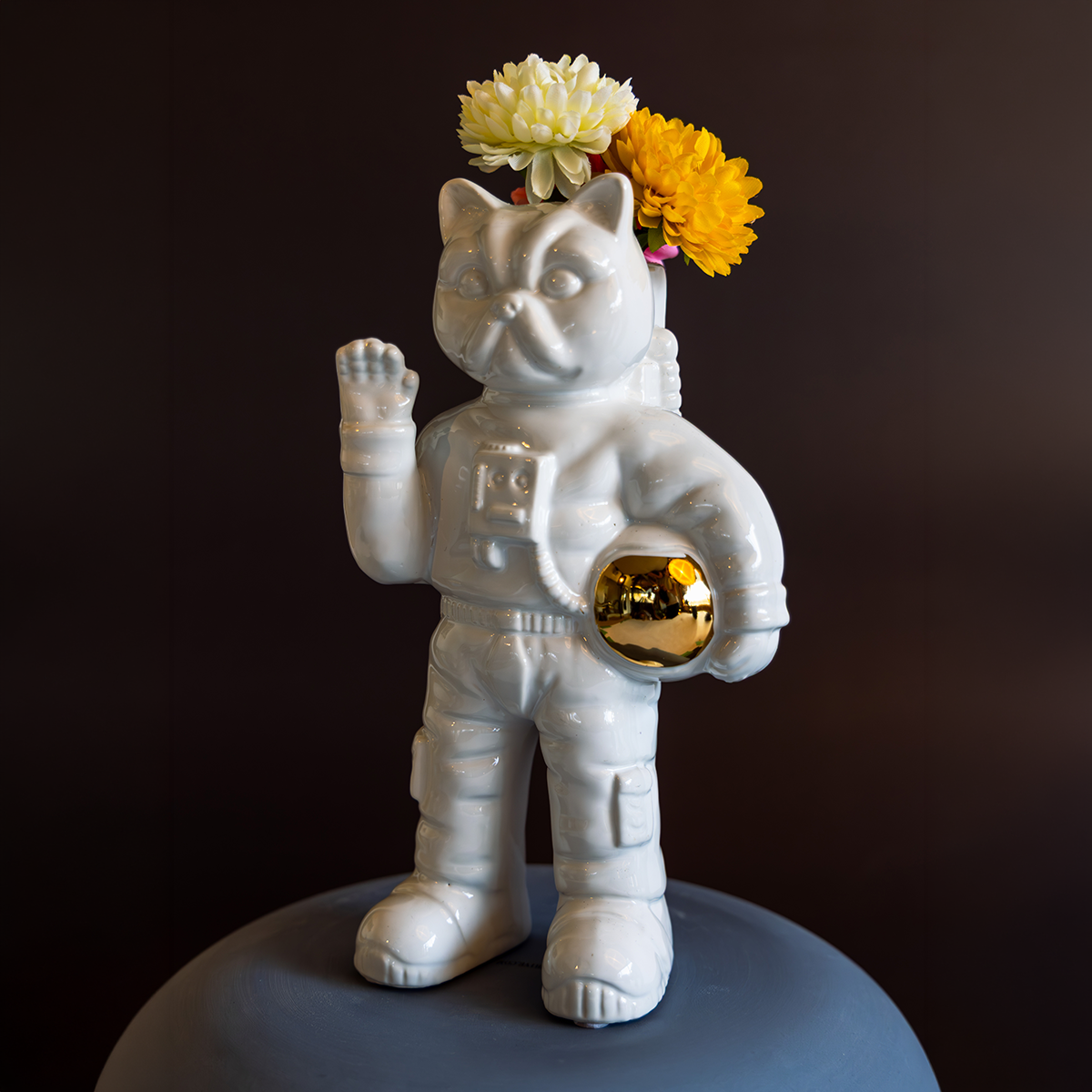 Félicette space cat ceramic vase holding flowers — Chive Studio Toronto