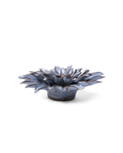 A small sculptural flower-shaped dish or candle holder with layered petals, shown on a clean white background.