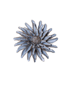 A single flower-shaped brooch with pale blue-gray petals outlined in gold, centered on a plain white background.