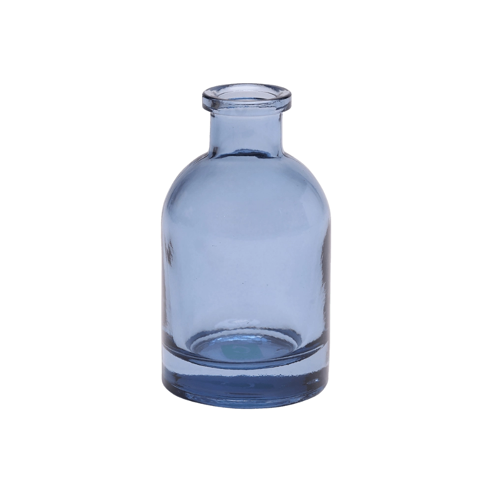 Chive Loft glass bud vase in medium blue with a narrow neck and rounded cylindrical body.
