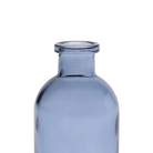 Chive Loft glass bud vase in medium blue, close-up on the narrow ridged neck.
