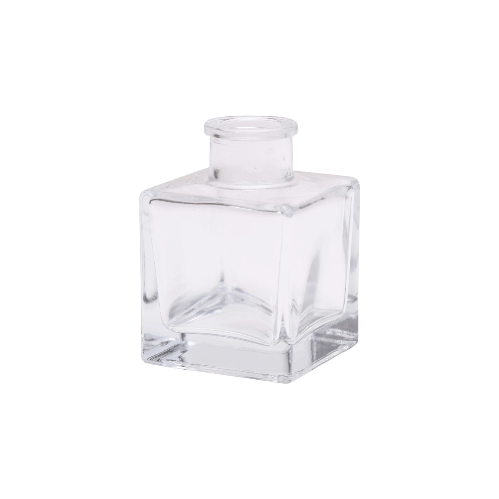 Chive Loft cube glass bud vase in clear glass with a raised collar neck and clean square silhouette.