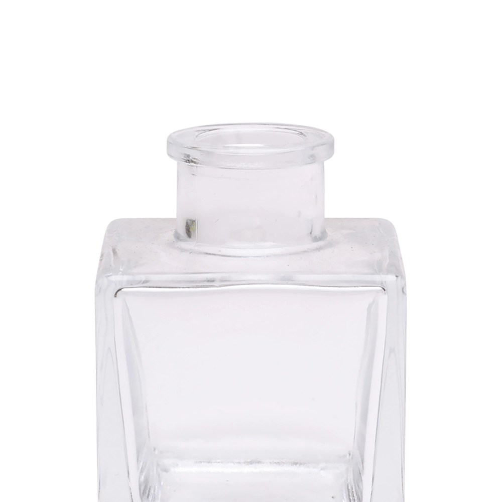 Chive Loft cube glass bud vase in clear glass, close-up on the raised collar neck.