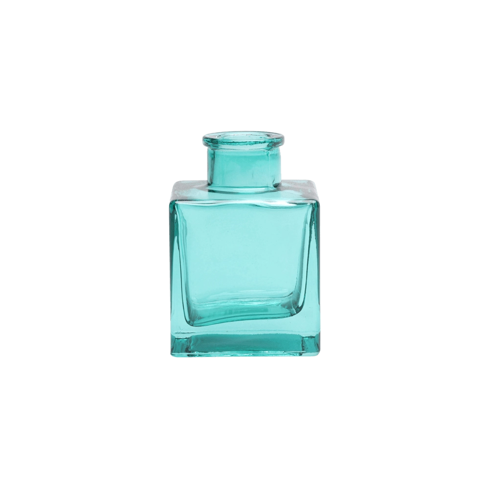 Chive Loft cube glass bud vase in teal with a raised collar neck and clean square silhouette.